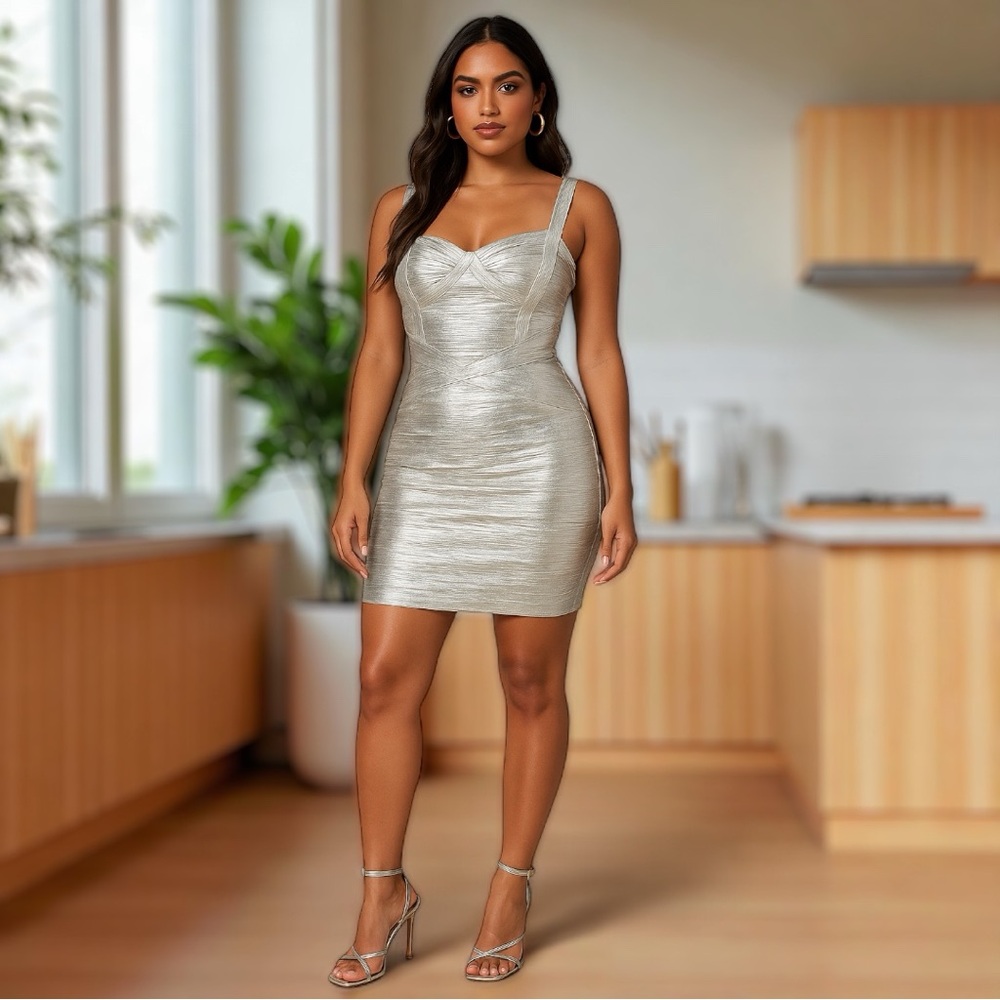 Silver Metallic Bandage Dress